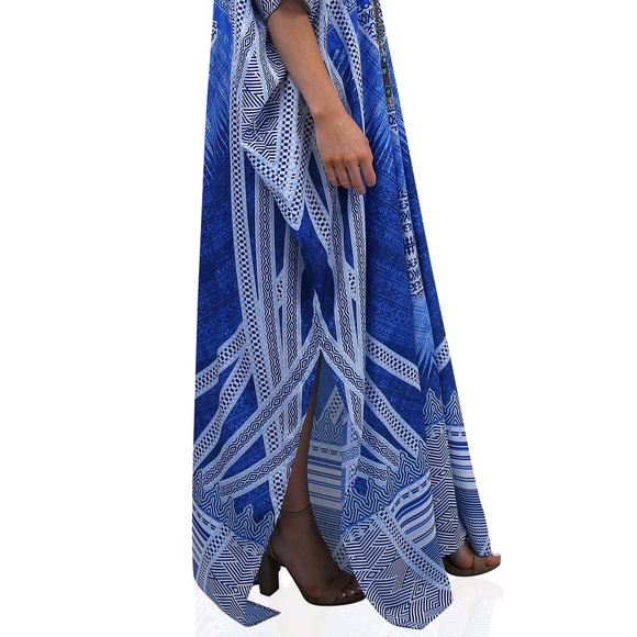 Blue Kaftan-Long Caftan Dress in Blue and White - Picture 4 of 6